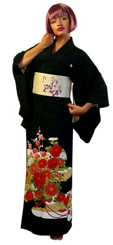 Japanese black silk formal kimono, 1930's. The Japonic Online Store