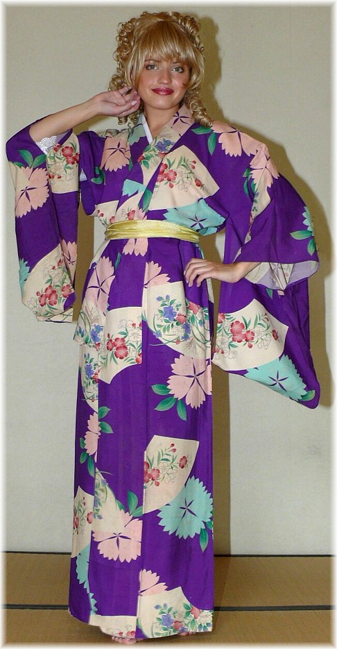 japanese antique silk kimono and under-kimono white shirt