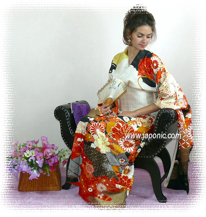 japanese traditional silk kimono, 1960's