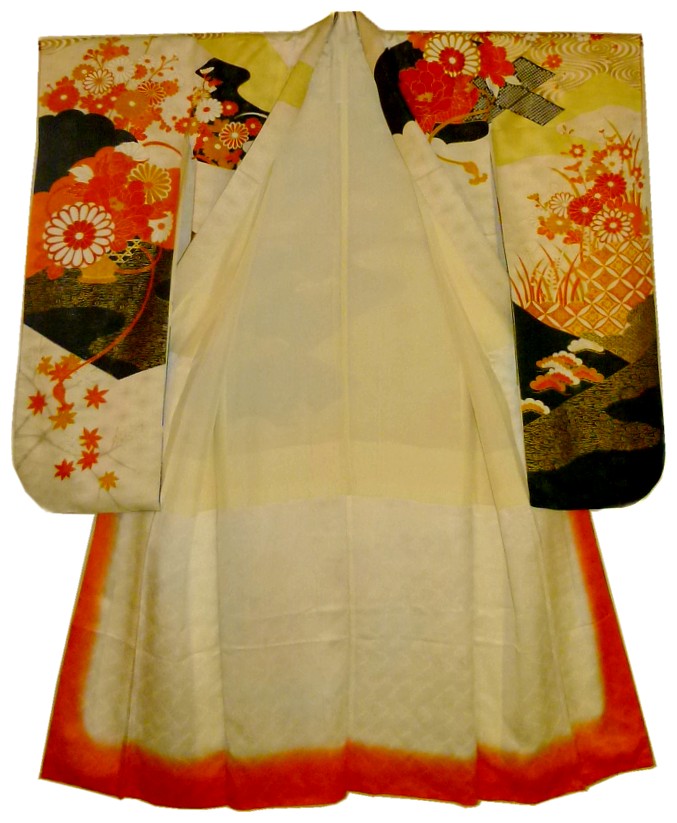 japanese woman's traditional silk kimono FURISODE