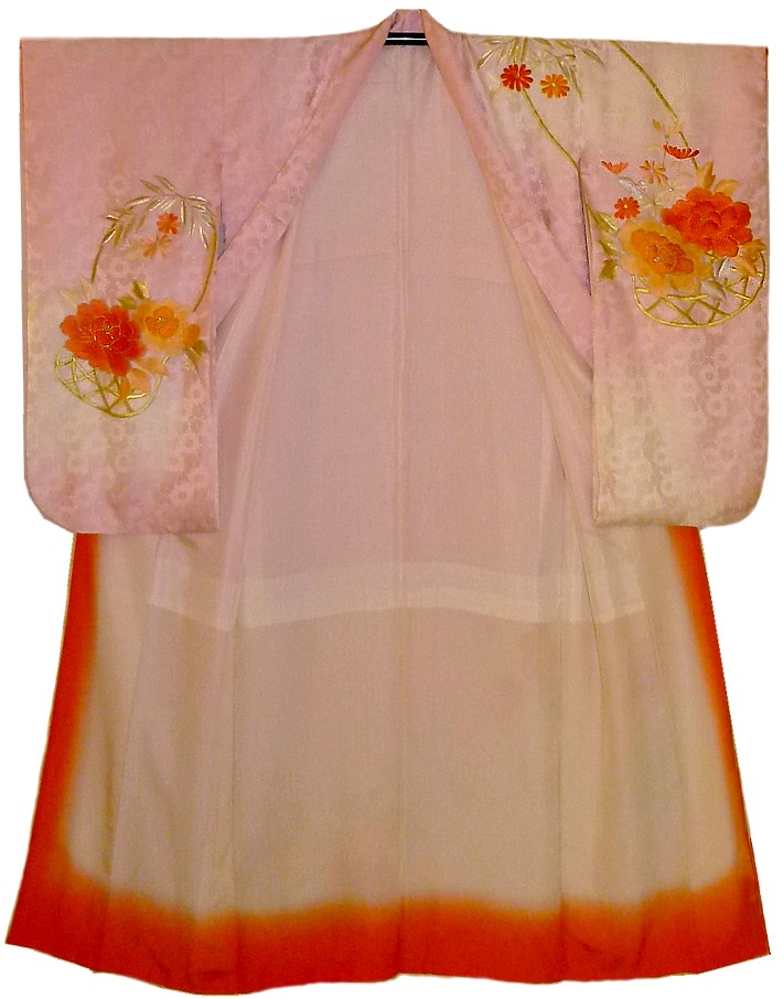 japanese silk vintage hand embroidered kimono, 1950's