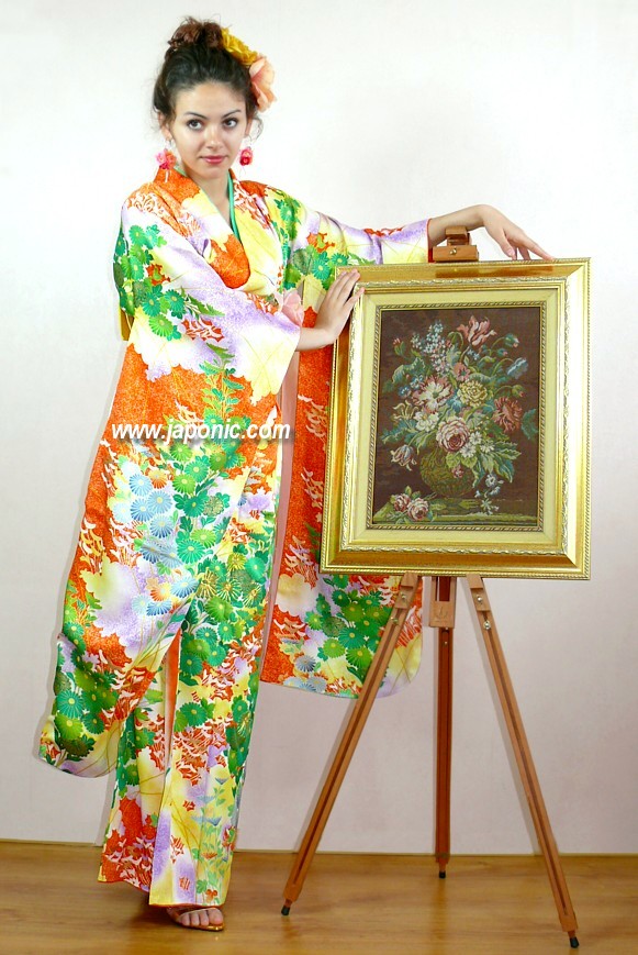 japanese lady's silk vintage kimono furisode