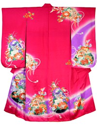 japanese woman's traditional hand painted silk kimono