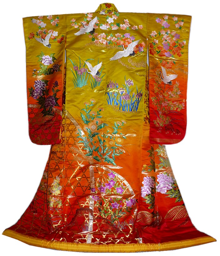 japanese wedding silk brocaded kimono gown UCHIKAKE, 1960's 