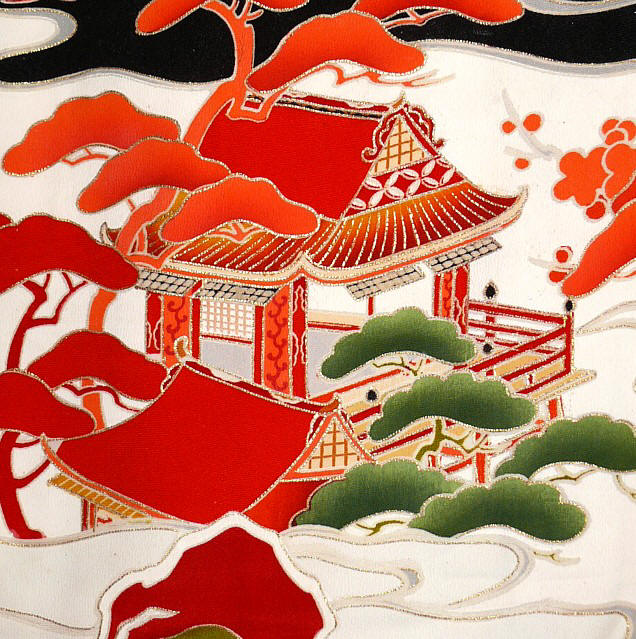 japanese antique silk hand painted kimono: detail of design