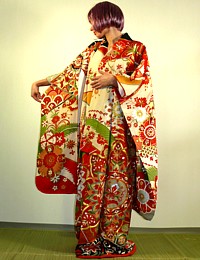 Japanese woman's antique silk hand painted kimono, 1910-20's